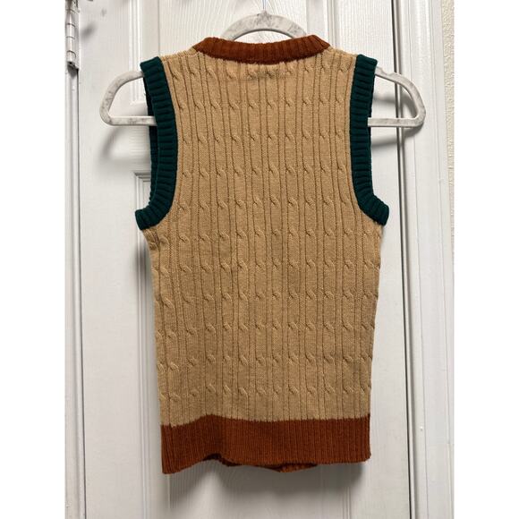 Vintage 80s Cable Knit MultiColor V Neck Fisherman Style Sweater Vest Size Small - Picture 3 of 5